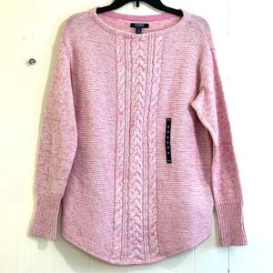 CHAPS NEW Women's Cable Sweater Size S Petites Relaxed Pink Long Sleeve Sweater